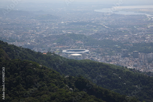Aerial view of Rio de Janeiro cityscape with Maracana Soccer Stadium, Brazil. © CYSUN