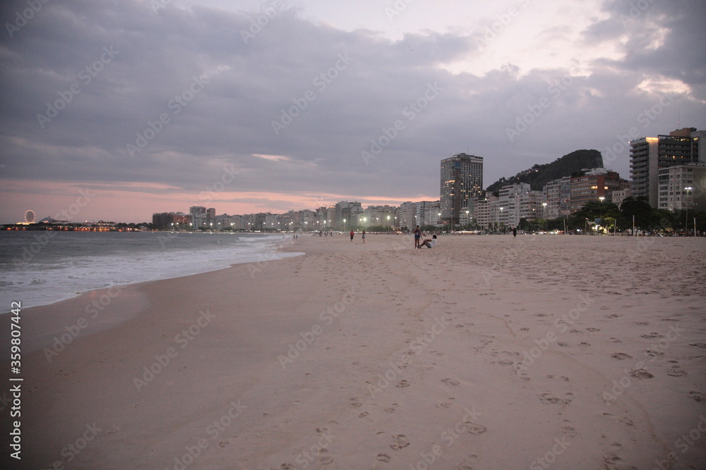 View of Copacabana Beach at sunset in Rio de Janeiro , Brazil View of Copacabana Beach at sunset in Rio de Janeiro , Brazil