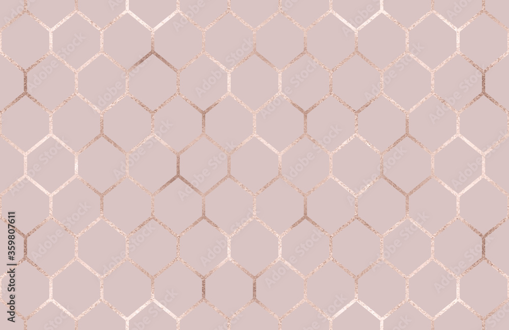 Fototapeta premium Geometric seamless pattern with rose gold hexagons grid.