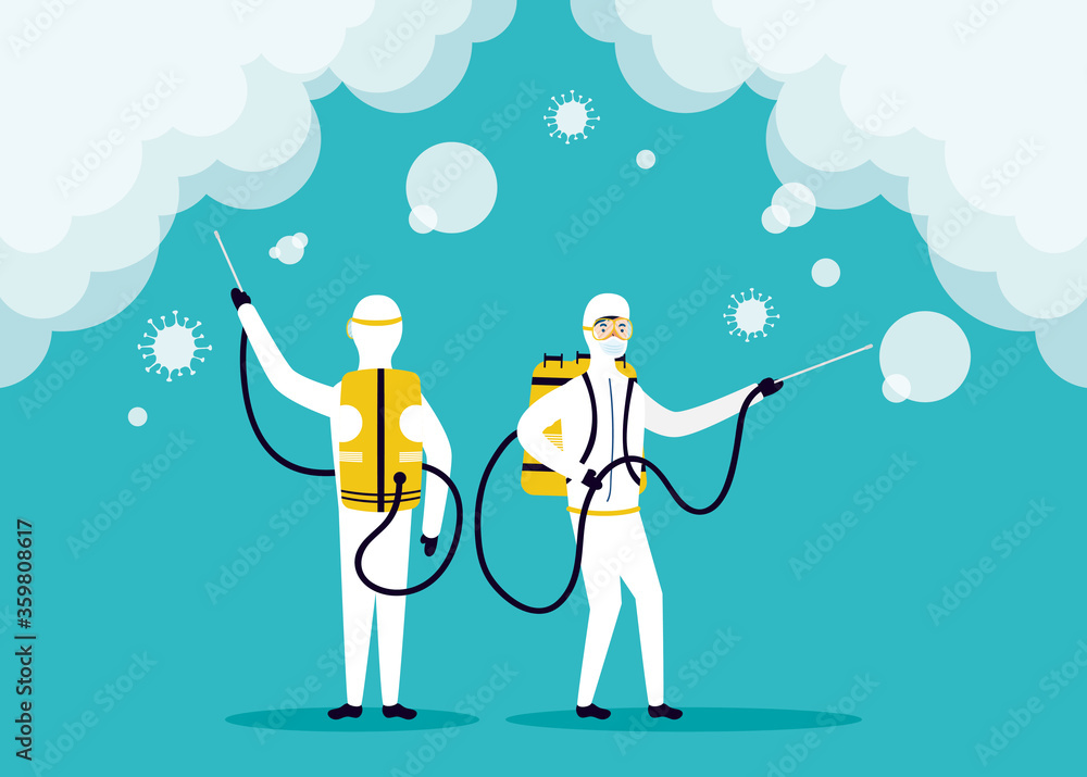 Obraz premium biosafety workers with sprayers disinfect