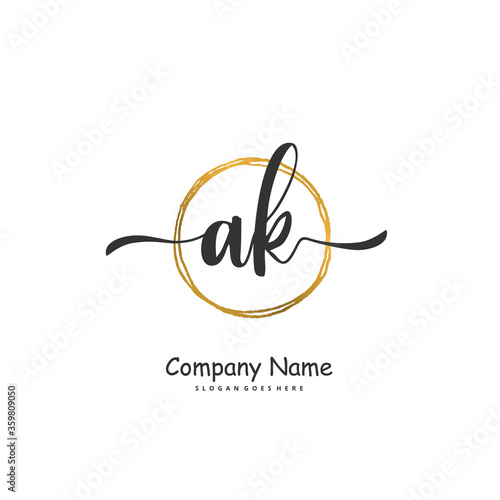 A K AK Initial handwriting and signature logo design with circle. Beautiful design handwritten logo for fashion, team, wedding, luxury logo.