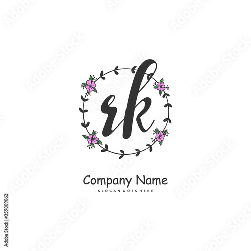R K RK Initial handwriting and signature logo design with circle. Beautiful design handwritten logo for fashion  team  wedding  luxury logo.