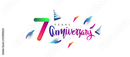 7th anniversary celebration logotype and anniversary calligraphy text colorful design, celebration birthday design on white background.
