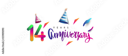 14th anniversary celebration logotype and anniversary calligraphy text colorful design, celebration birthday design on white background.