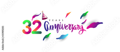 32nd anniversary celebration logotype and anniversary calligraphy text colorful design, celebration birthday design on white background.