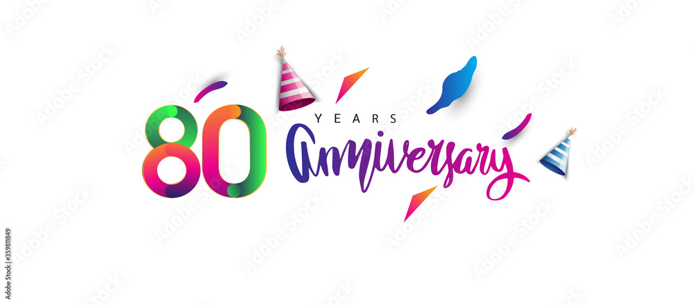 80th anniversary celebration logotype and anniversary calligraphy text colorful design, celebration birthday design on white background.