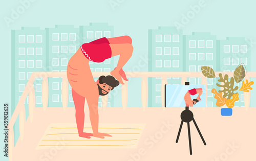 Man blogger shooting video content