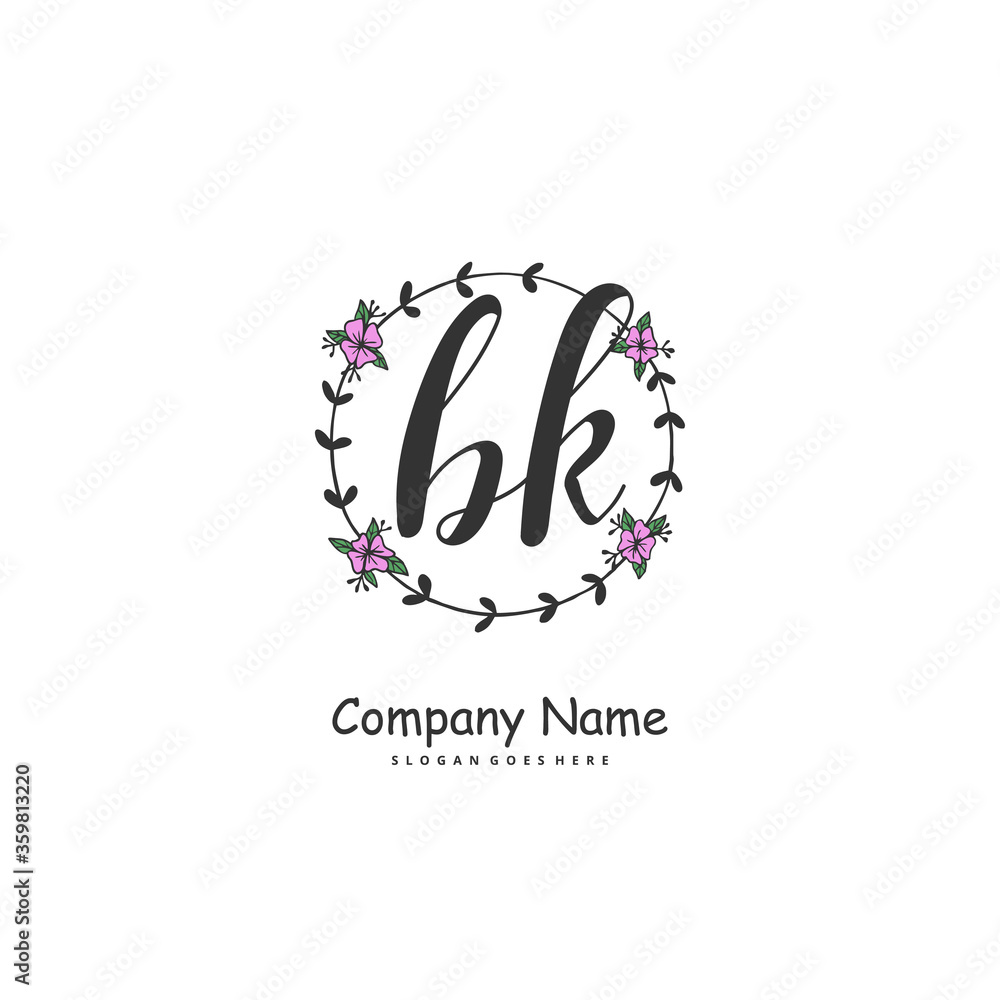 B K BK Initial handwriting and signature logo design with circle. Beautiful design handwritten logo for fashion, team, wedding, luxury logo.