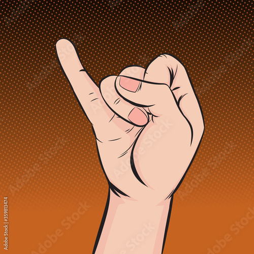 The right hand shows the little finger. Pop art retro illustration comic Style Vector

