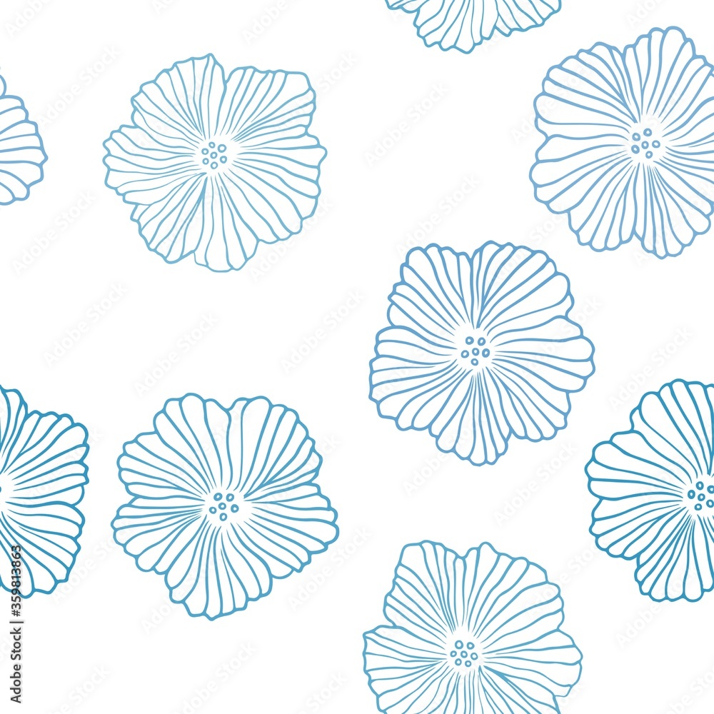 Light BLUE vector seamless natural artwork with flowers. Flowers with gradient on white background. Template for business cards, websites.