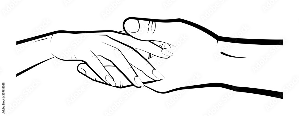 man holds a womans hand in his palm. Marriage, family, wedding ceremony. Isolated eyelid on a white background man holds a womans hand in his palm. Marriage, family, wedding ceremony. Isolated eyelid on a white background