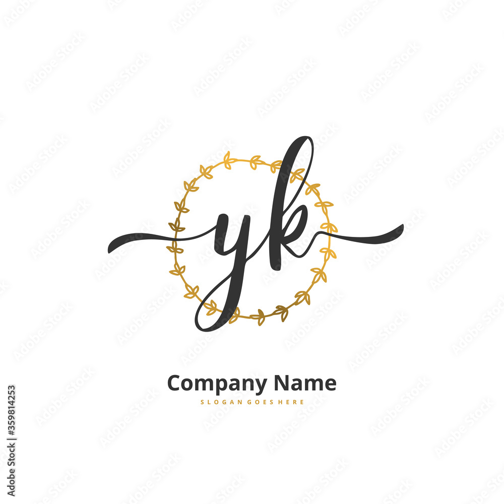 Obraz premium Y K YK Initial handwriting and signature logo design with circle. Beautiful design handwritten logo for fashion, team, wedding, luxury logo.
