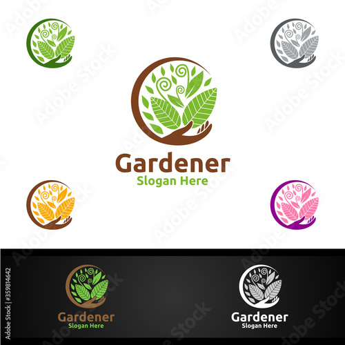 Gardener Care Logo with Green Garden Environment or Botanical Agriculture Design Illustration