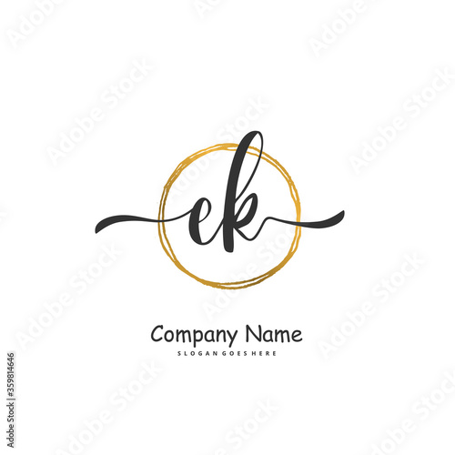 E K EK Initial handwriting and signature logo design with circle. Beautiful design handwritten logo for fashion, team, wedding, luxury logo.