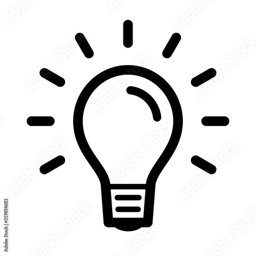 光る電球のアイコン（モノクロームベクターイラスト）