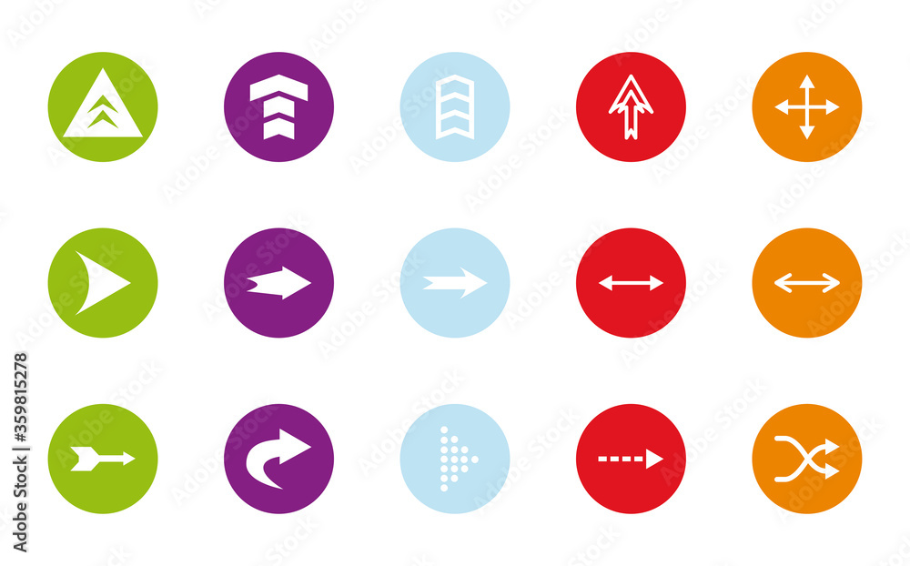 Arrows with differents directions block style icon set vector design Arrows with differents directions block style icon set vector design