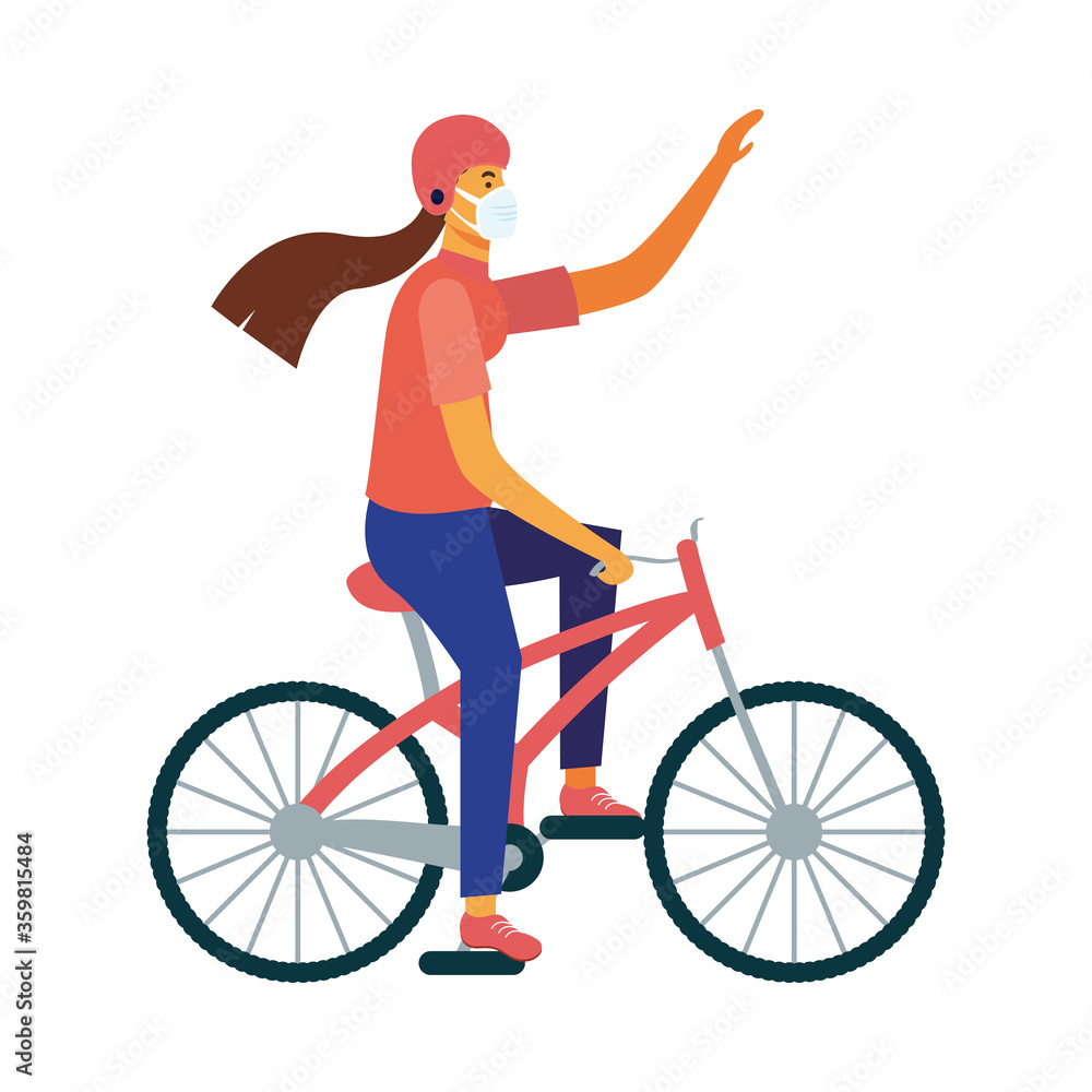 Isolated delivery woman with mask riding bike vector design Isolated delivery woman with mask riding bike vector design