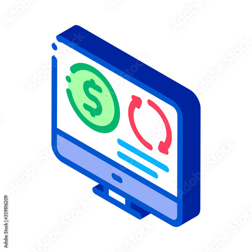 refinance money in computer mode icon vector. isometric refinance money in computer mode sign. color isolated symbol illustration