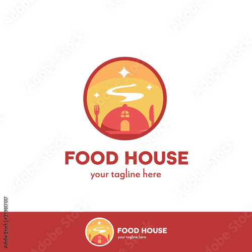 Food house catering restaurant bistro mart business logo with food dome cloche dish cover icon symbol as home