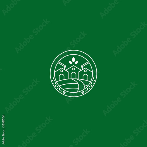 Green eco environtment friendly urban real estate house logo icon symbol badge in monoline line art style vector