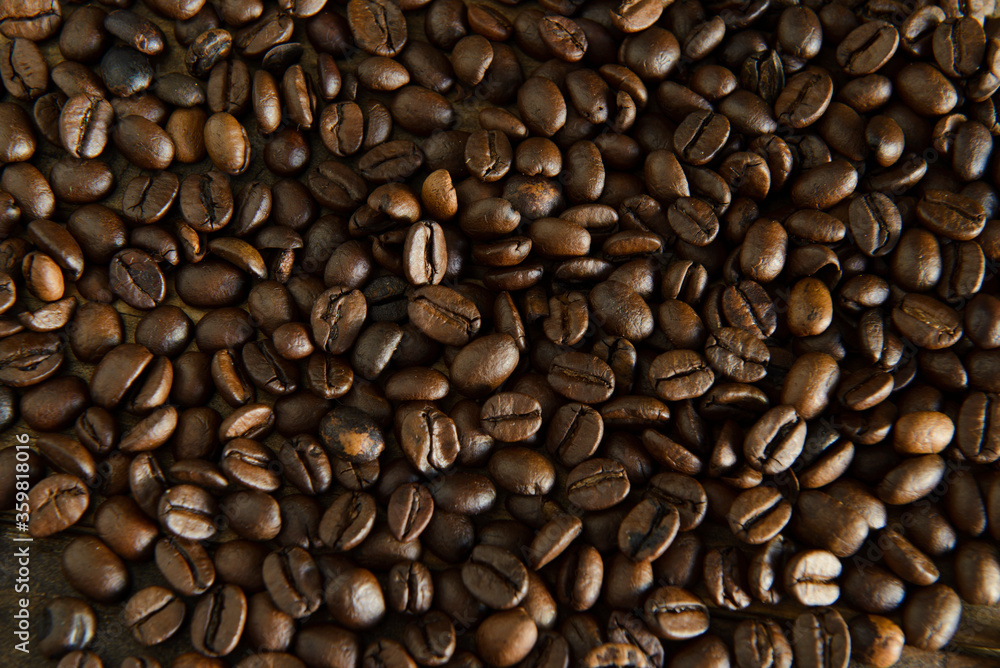 Fototapeta premium Coffee beans. Grains texture. Top view
