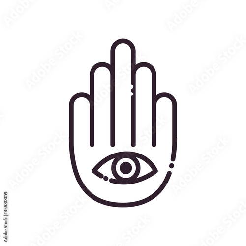 Indian hamsa hand with eye line style icon vector design