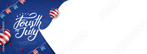Independence day USA banner template american balloons flag and flags Garlands decor and free space.4th of July celebration poster template.fourth of july calligraphy.