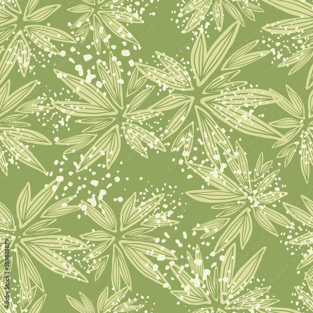 Abstract line art bud daisy seamless pattern on green background. Modern botanical floral wallpaper.