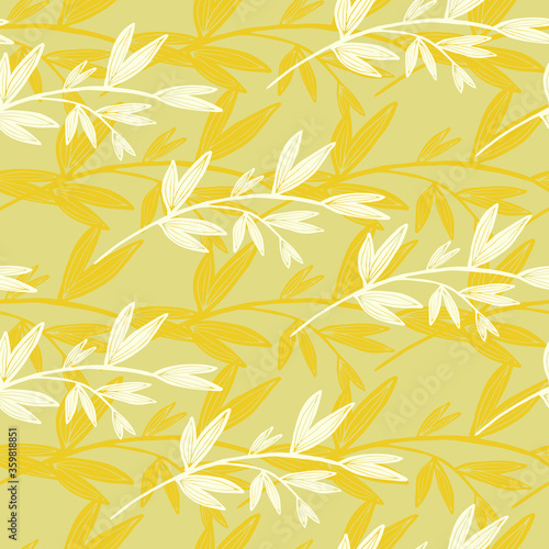 Vintage yellow leaf seamless pattern. Botanical background. Retro floral wallpaper.