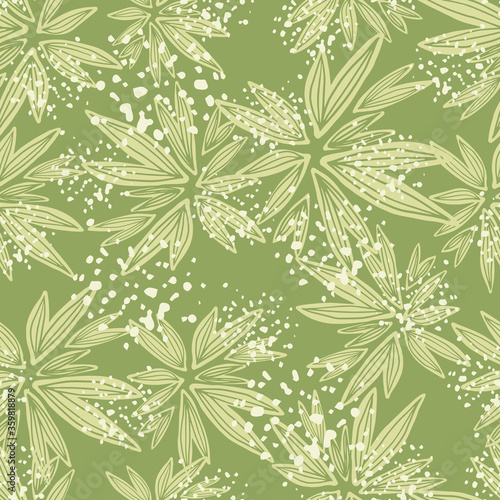 Abstract line art bud daisy seamless pattern on green background. Modern botanical floral wallpaper.