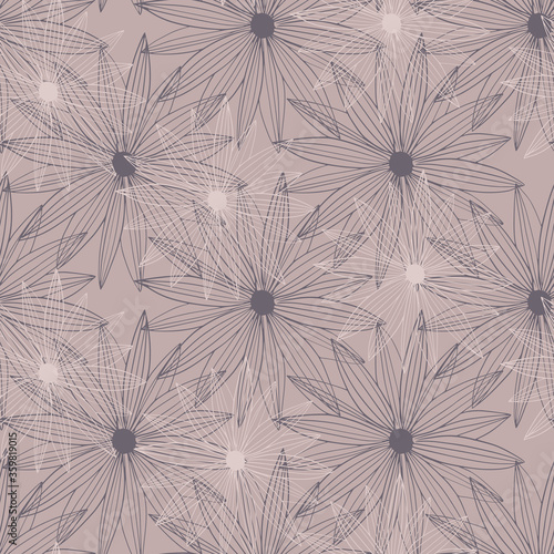 Abstract geometric line art bud daisy seamless pattern . Modern floral wallpaper.