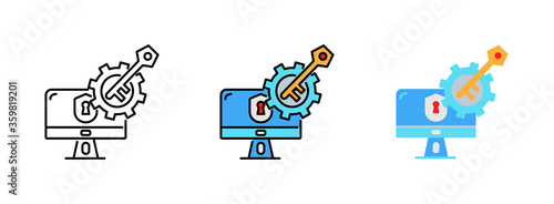 Computer repair service concept icon set isolated on white background for web design