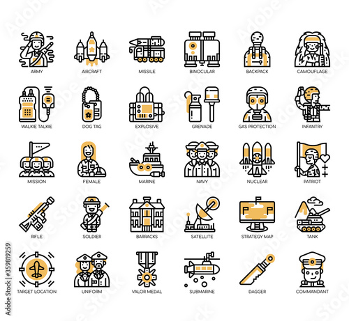 Set of military thin line and pixel perfect icons for any web and app project.