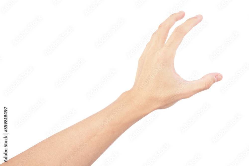 hand of man show in gestures isolated on white background with white skin hand of man show in gestures isolated on white background with white skin