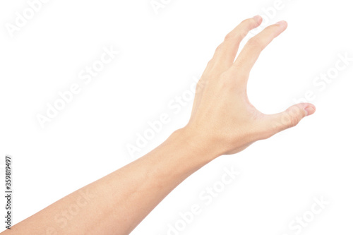hand of man show in gestures isolated on white background with white skin