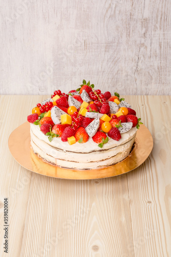 diet cake with strawberries and fruit