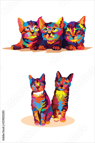 set of funny cats in pop art style