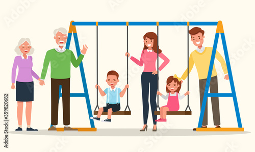 Happy family people mother, father, grandparents and children together character vector design.