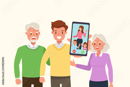 Happy family people mother, father, grandparents and children together character vector design.