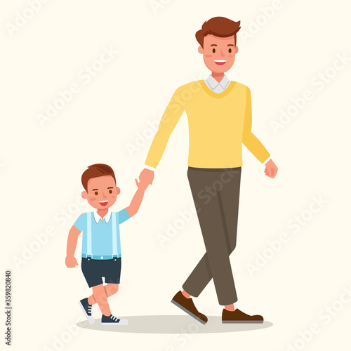 Happy family, father and son walking character vector design.