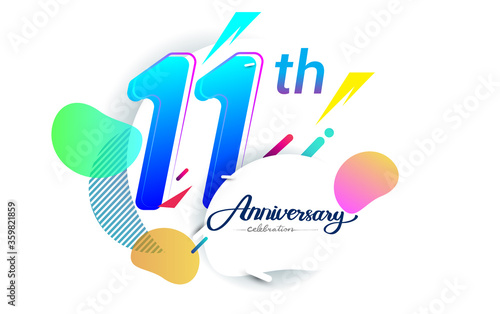 11th years anniversary logo, vector design birthday celebration with colorful geometric background, isolated on white background.
