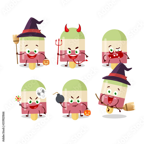 Halloween expression emoticons with cartoon character of watermelon ice cream © kongvector