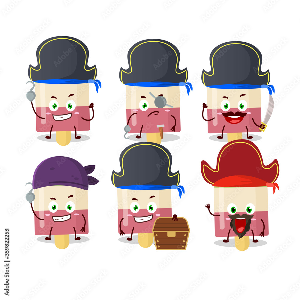 Cartoon character of watermelon ice cream with various pirates emoticons Cartoon character of watermelon ice cream with various pirates emoticons