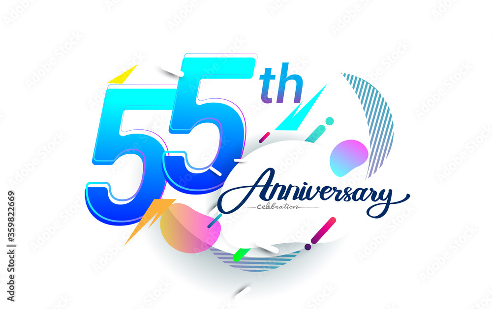 55th years anniversary logo, vector design birthday celebration with colorful geometric background, isolated on white background.