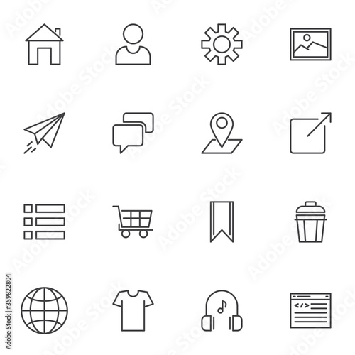 Web development line icons set, outline vector symbol collection, linear style pictogram pack. Signs, logo illustration. Set includes icons as user contact, settings, web page coding, homepage