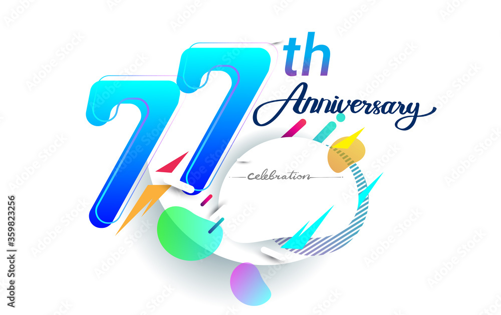 77th years anniversary logo, vector design birthday celebration with colorful geometric background, isolated on white background.