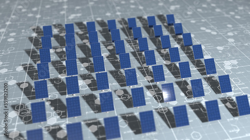 Solar farm clean green renewable energy photovoltaic power station - illustration 3D render