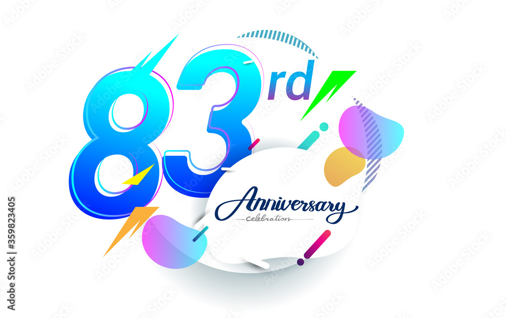 83rd years anniversary logo, vector design birthday celebration with colorful geometric background, isolated on white background.