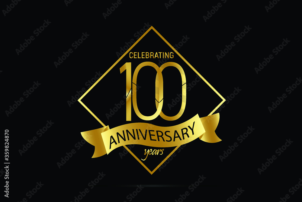 100 year Luxury Black Gold anniversary jubilee, Ribbon greeting card. Birthday invitation. Gold space vector illustration on black background - Vector 100 year Luxury Black Gold anniversary jubilee, Ribbon greeting card. Birthday invitation. Gold space vector illustration on black background - Vector