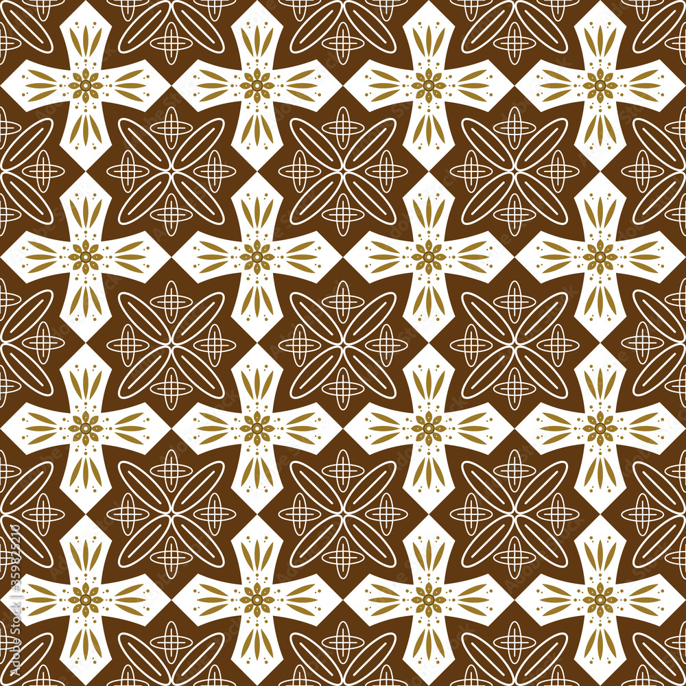 Simple Kawung batik design with floral motif and seamless brown color Simple Kawung batik design with floral motif and seamless brown color